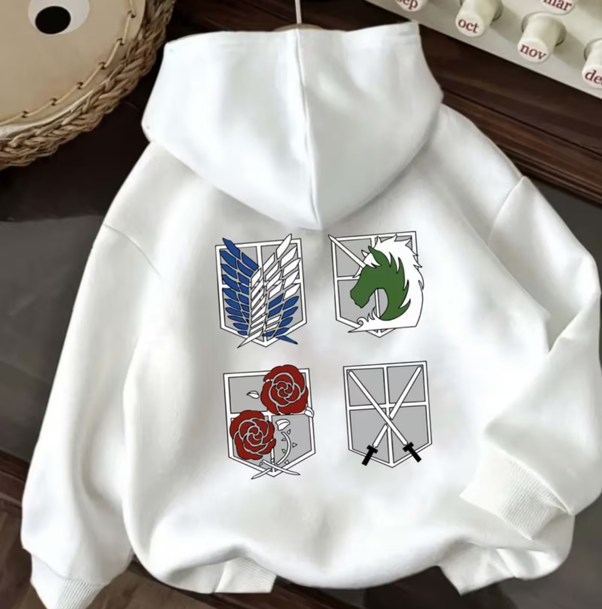 Attack on Titan Regiment Emblems Hoodie (White)