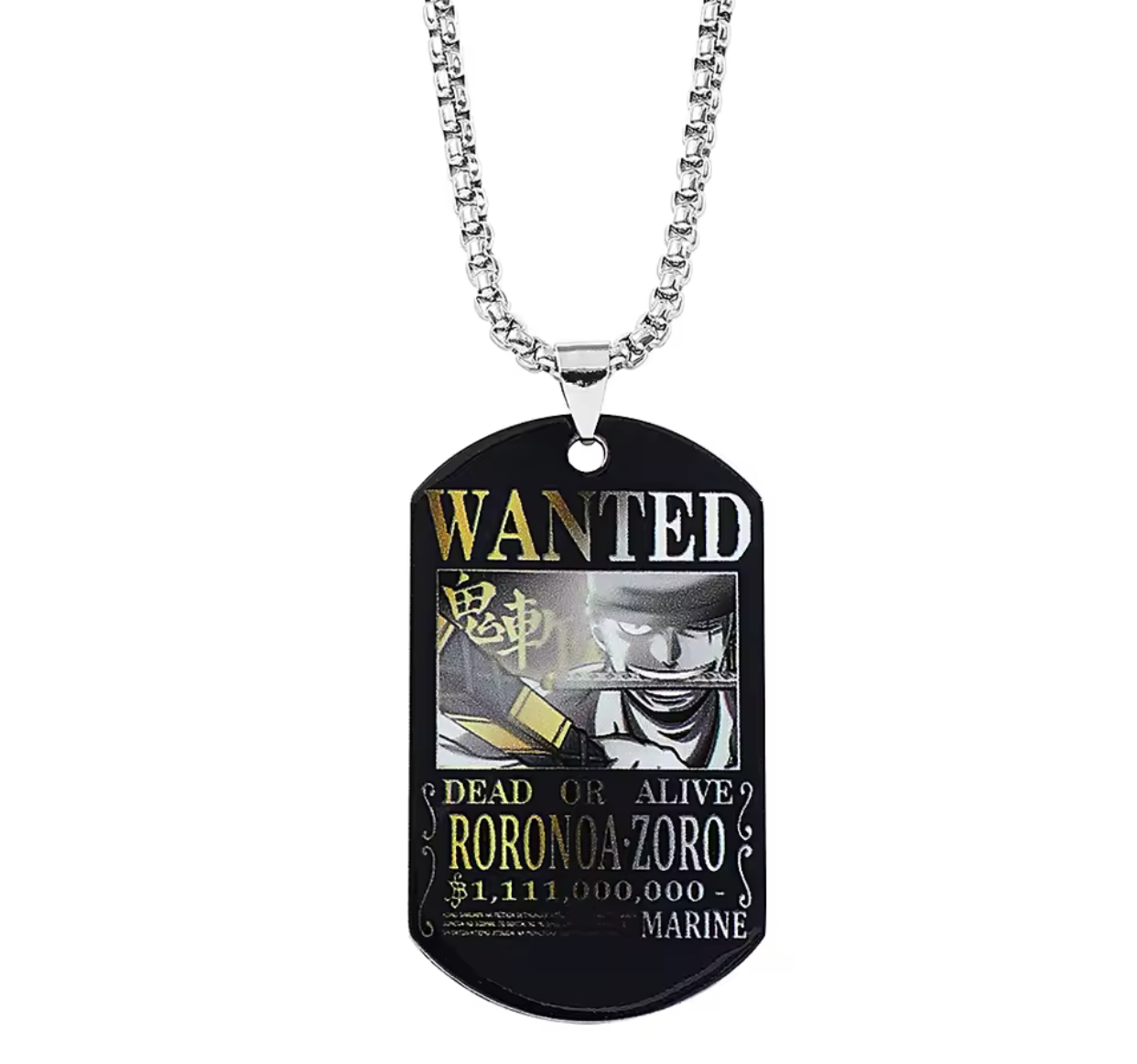 Zoro Wanted Poster Necklace (Gold Edition)